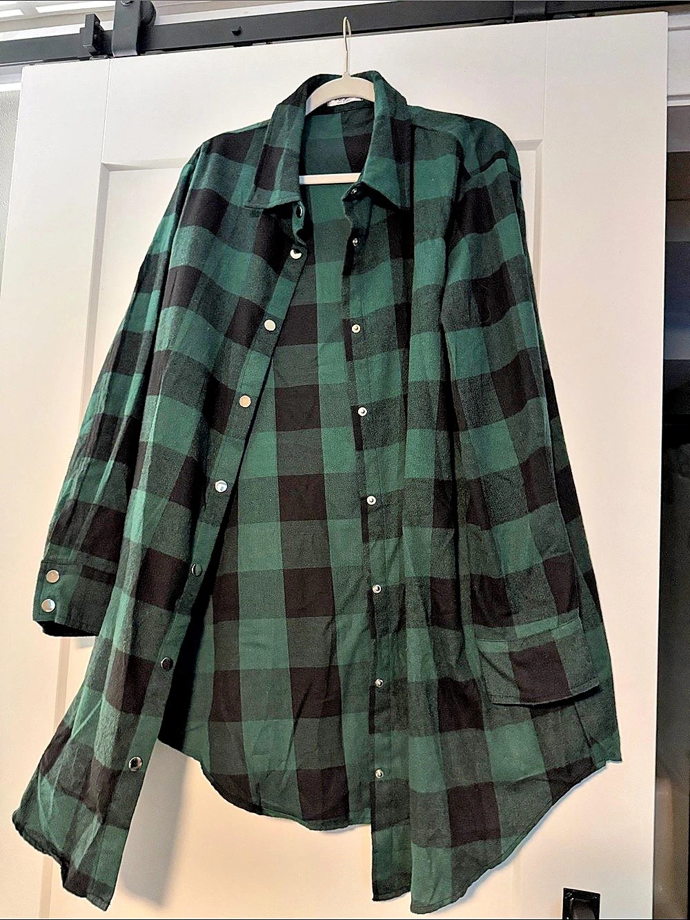 Extra long xxl Plaid Button Down Shirt in Green & Black
